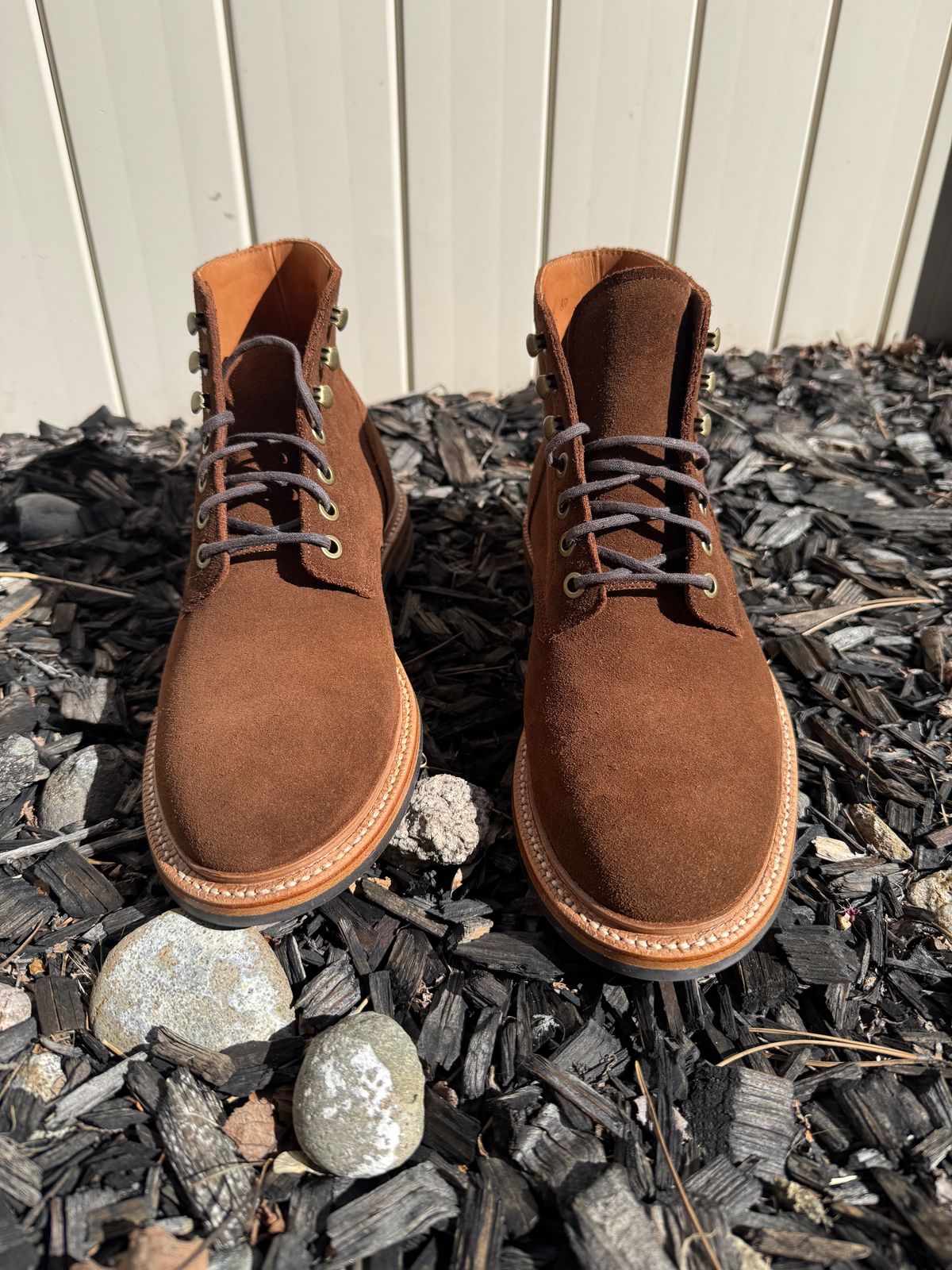 Photo by sierraStyled on April 4, 2026 of the Grant Stone Diesel Boot in C.F. Stead Bourbon Repello Calf Suede.