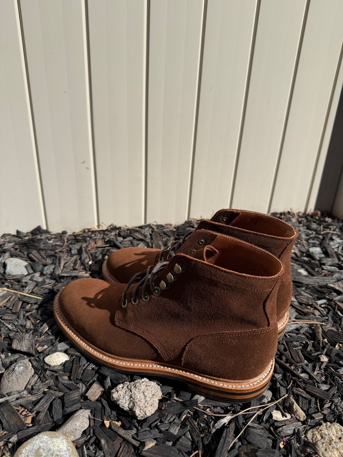 Photo by sierraStyled on April 4, 2026 of the Grant Stone Diesel Boot in C.F. Stead Bourbon Repello Calf Suede.