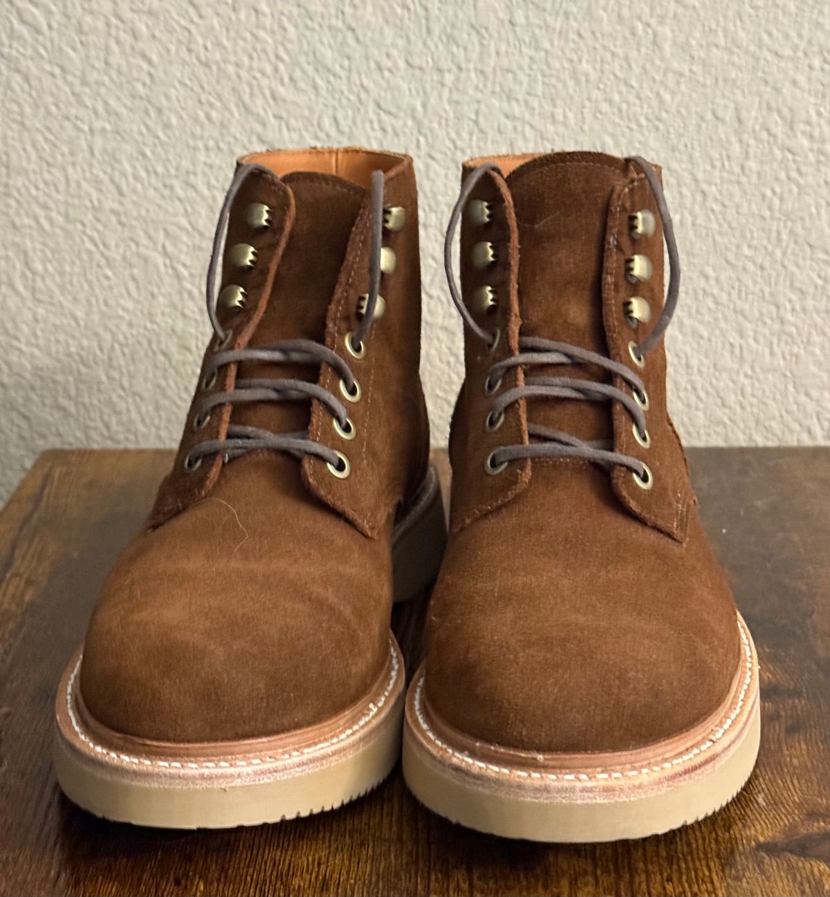 Photo by sierraStyled on May 8, 2026 of the Grant Stone Diesel Boot in C.F. Stead Bourbon Repello Calf Suede.