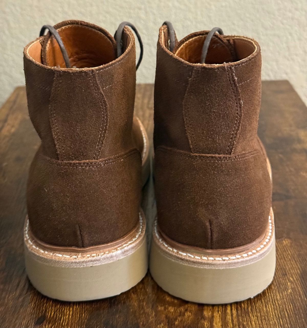 Photo by sierraStyled on May 8, 2026 of the Grant Stone Diesel Boot in C.F. Stead Bourbon Repello Calf Suede.