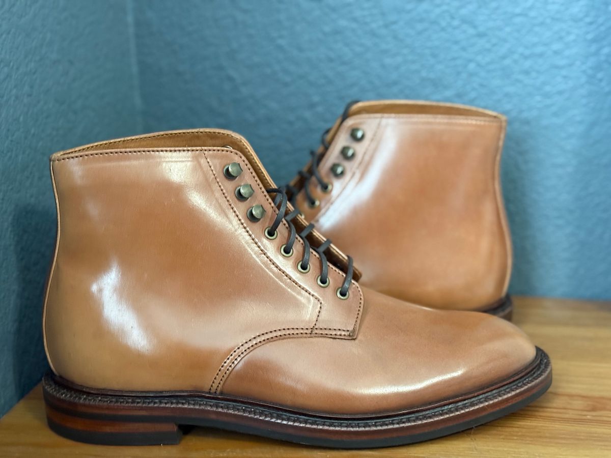 Photo by sierraStyled on December 16, 2024 of the Grant Stone Edward Boot in Horween Honey Glazed Shell Cordovan.