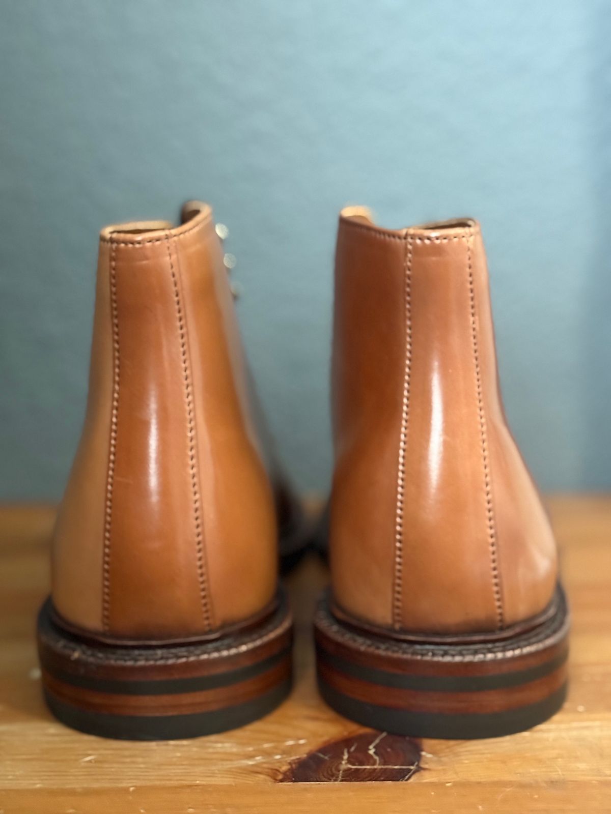 Photo by sierraStyled on December 16, 2024 of the Grant Stone Edward Boot in Horween Honey Glazed Shell Cordovan.