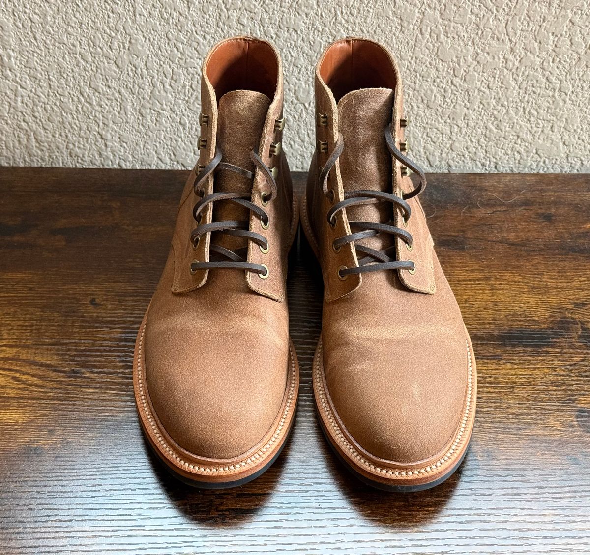 Photo by sierraStyled on November 14, 2025 of the Grant Stone Diesel Boot in C.F. Stead Natural Waxy Commander Suede.