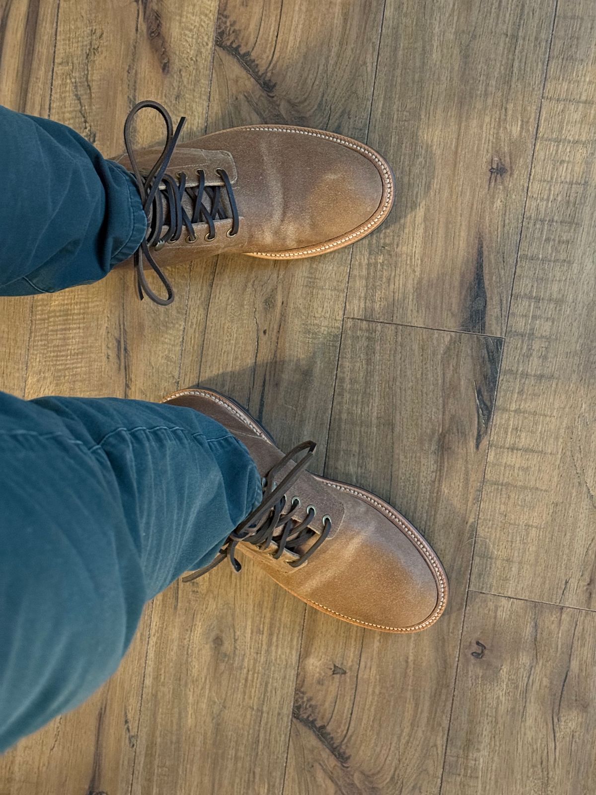 Photo by sierraStyled on November 14, 2025 of the Grant Stone Diesel Boot in C.F. Stead Natural Waxy Commander Suede.