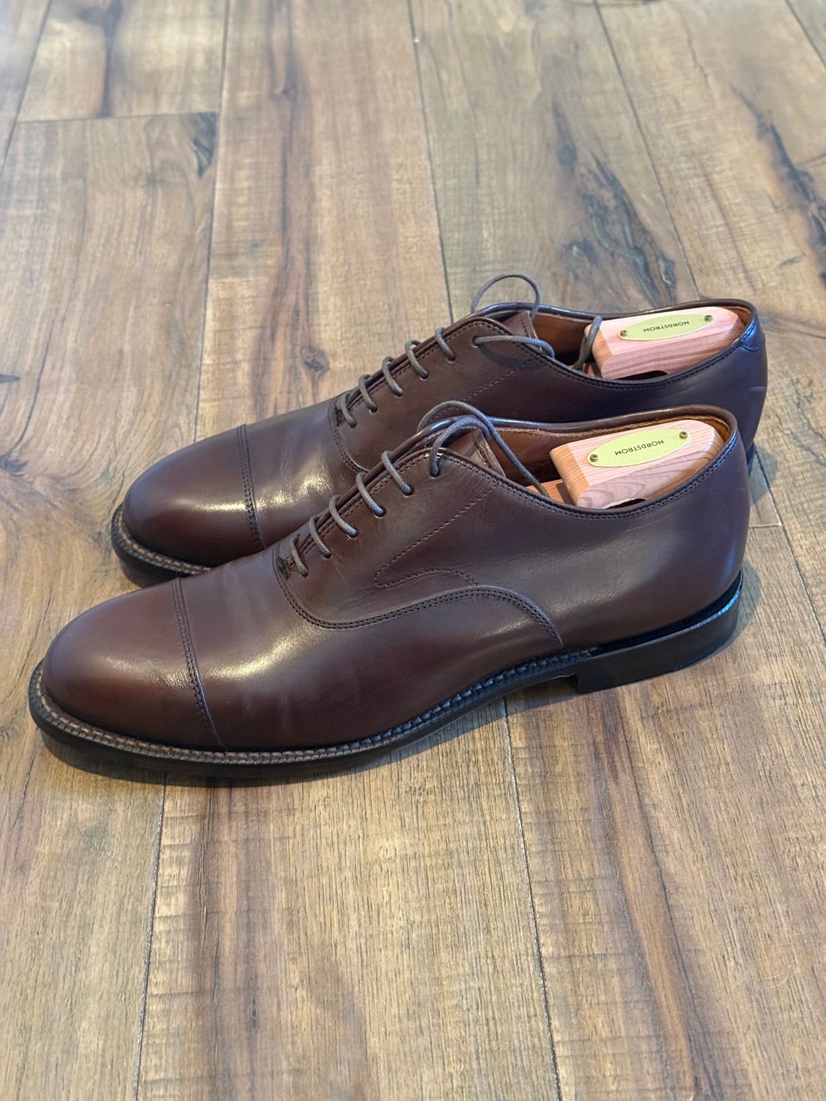Photo by sierraStyled on April 17, 2026 of the Grant Stone Cap Toe Oxford in Tobacco Calf.