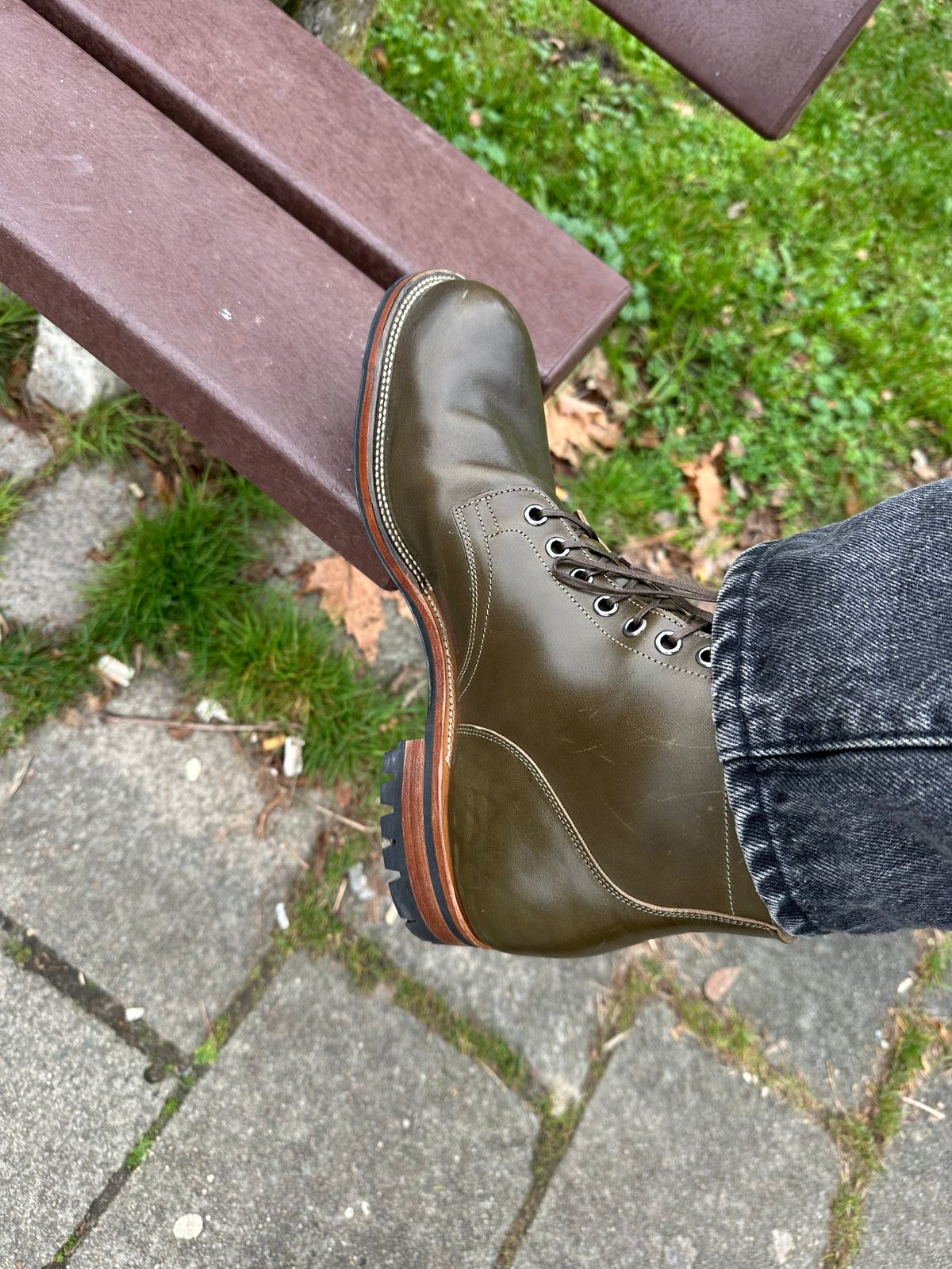 Photo by Stappert on December 17, 2025 of the Viberg Service Boot in Horween Olive Chromepak.