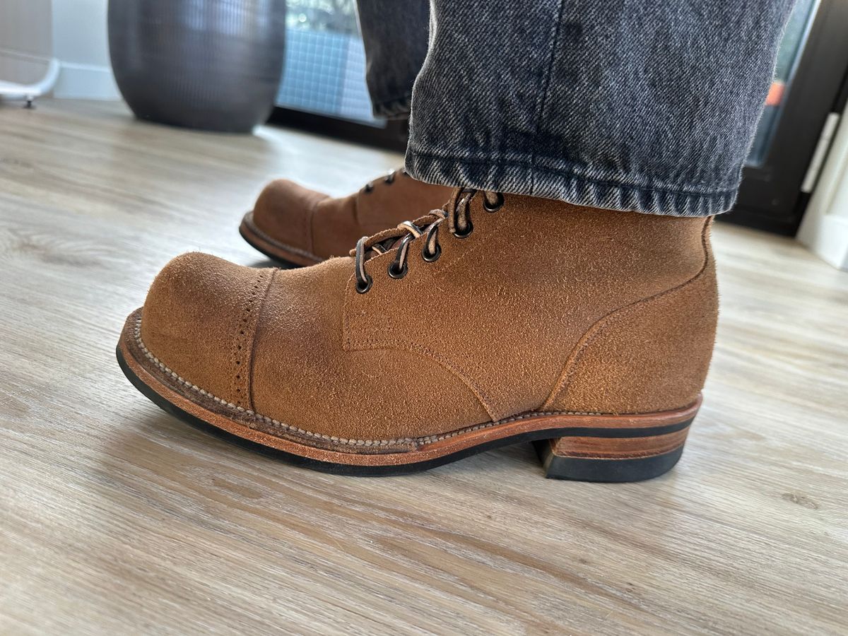 Photo by Stappert on December 27, 2025 of the Viberg Service Boot in Horween Marine Field Roughout.