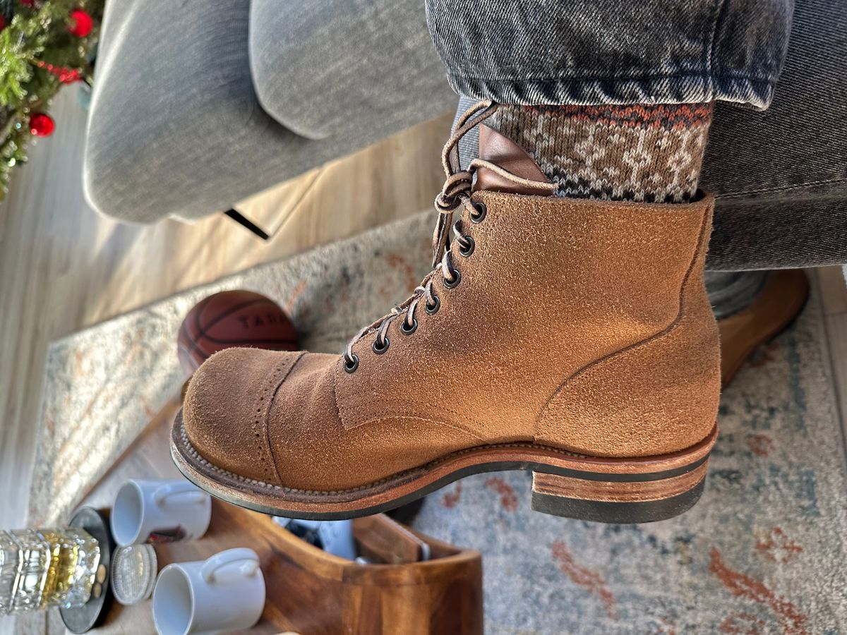 Photo by Stappert on December 24, 2025 of the Viberg Service Boot in Horween Marine Field Roughout.