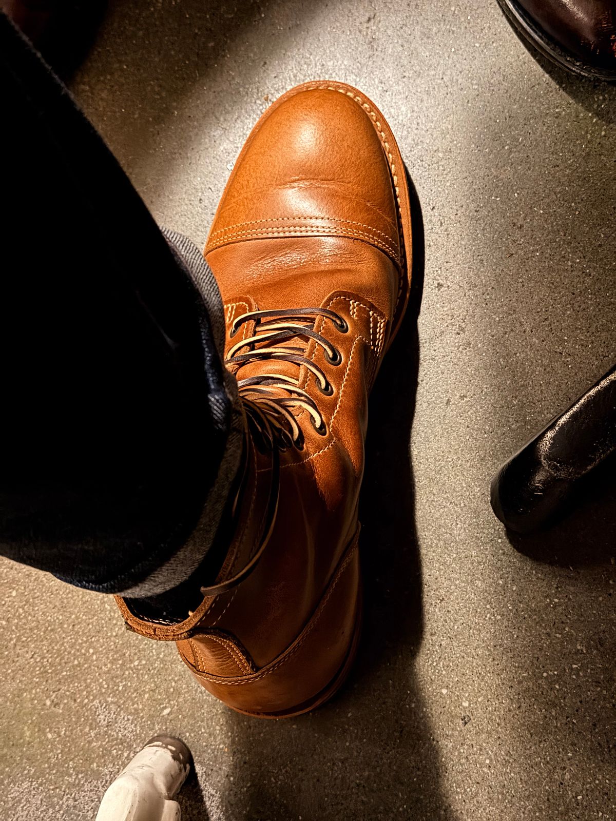 Photo by the_avid_gentleman on February 7, 2026 of the Truman Cap Toe Boot in Seidel Sesame Double Shot.