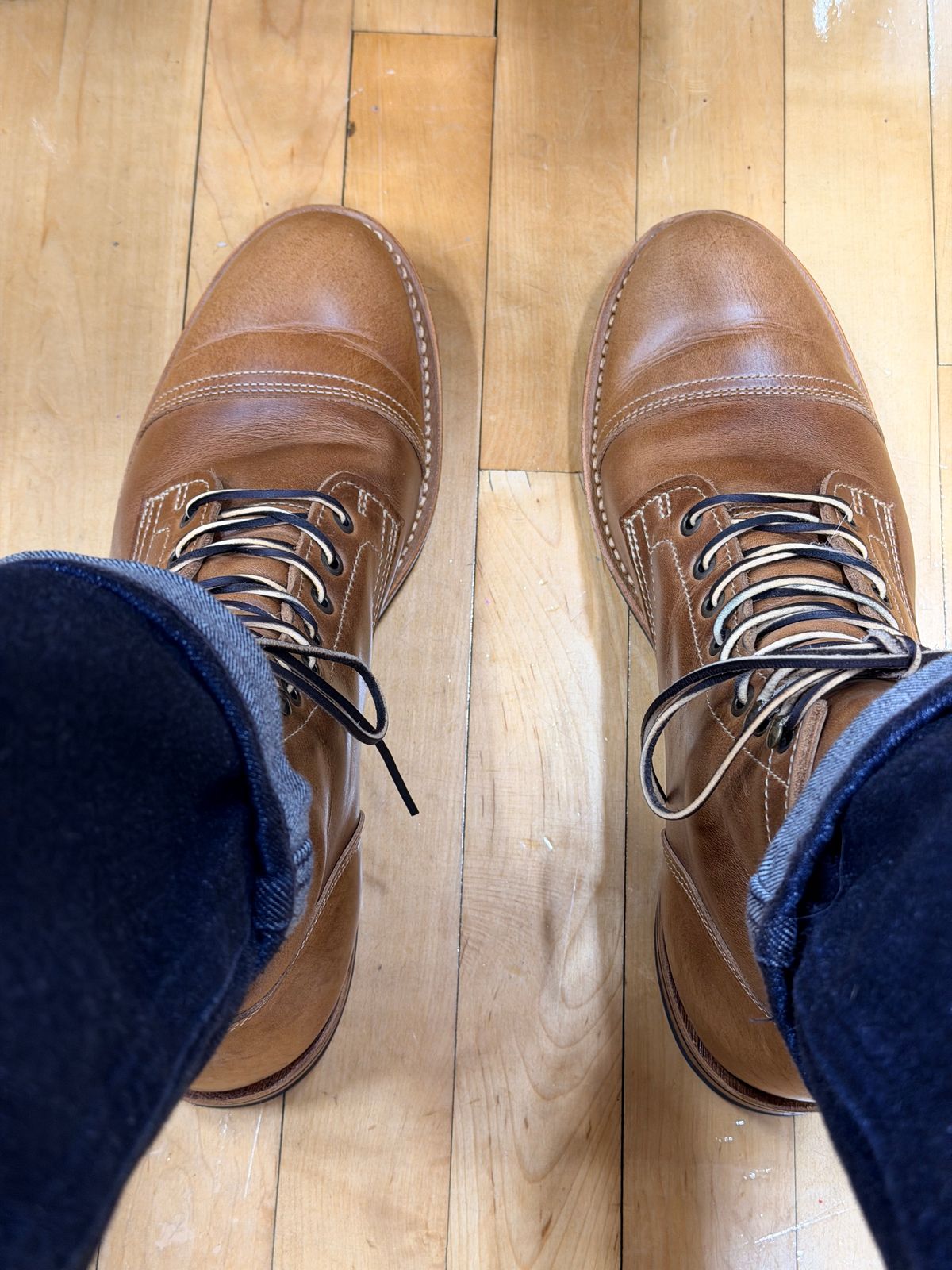Photo by the_avid_gentleman on March 21, 2026 of the Truman Cap Toe Boot in Seidel Sesame Double Shot.
