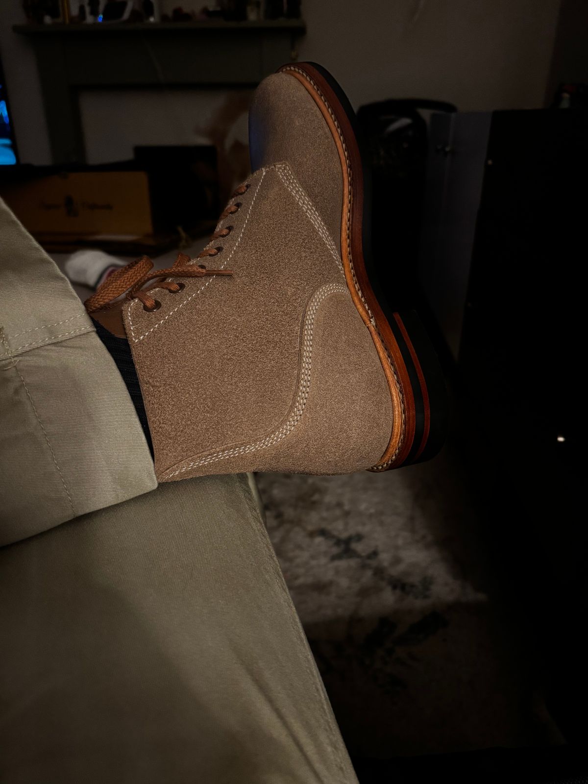 Photo by Alec_Leamas on May 25, 2025 of the John Lofgren M-43 Service Shoes in Horween Natural Chromexcel Roughout.