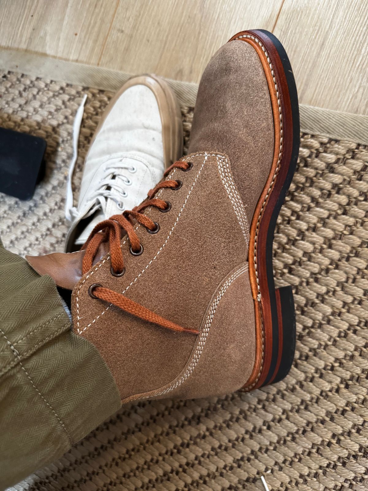 Photo by Alec_Leamas on May 29, 2025 of the John Lofgren M-43 Service Shoes in Horween Natural Chromexcel Roughout.