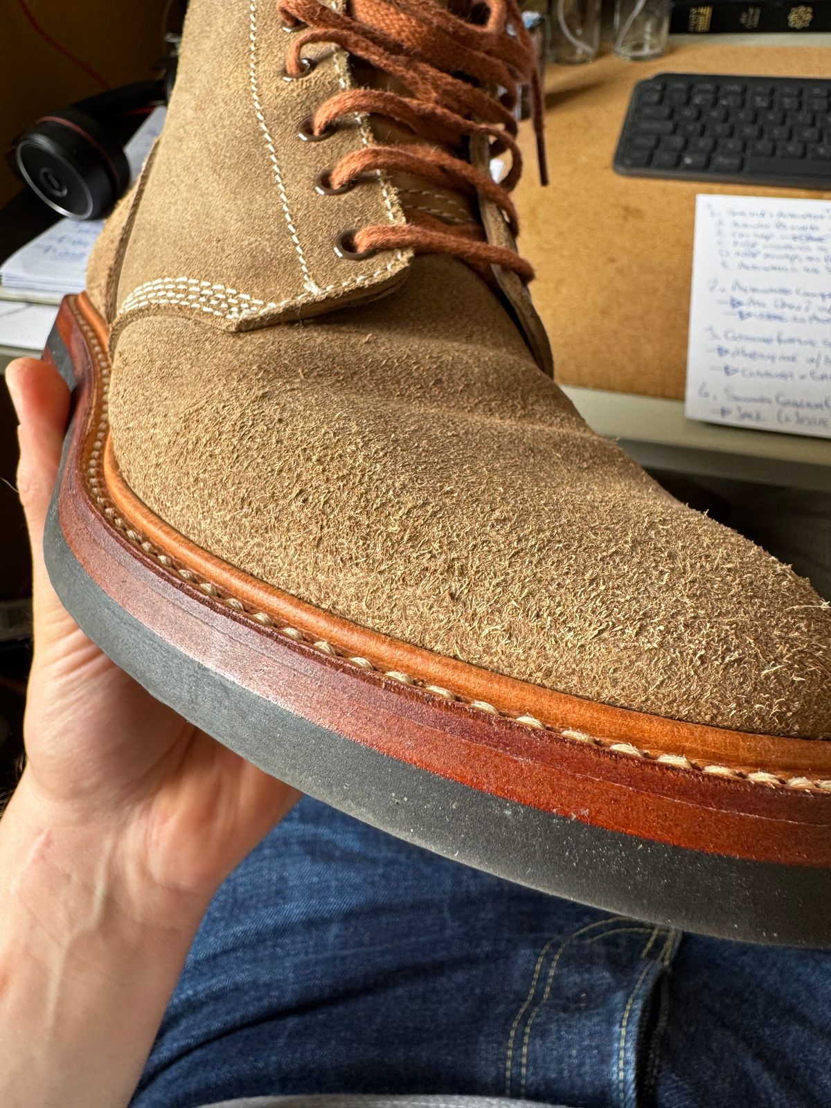 Photo by Alec_Leamas on May 30, 2025 of the John Lofgren M-43 Service Shoes in Horween Natural Chromexcel Roughout.