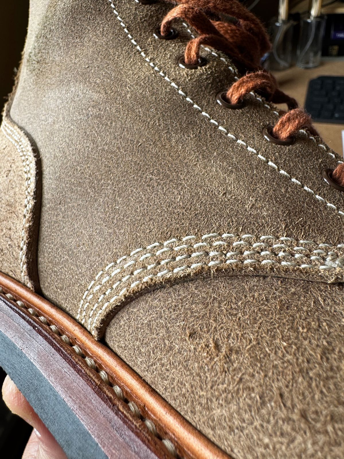 Photo by Alec_Leamas on May 30, 2025 of the John Lofgren M-43 Service Shoes in Horween Natural Chromexcel Roughout.