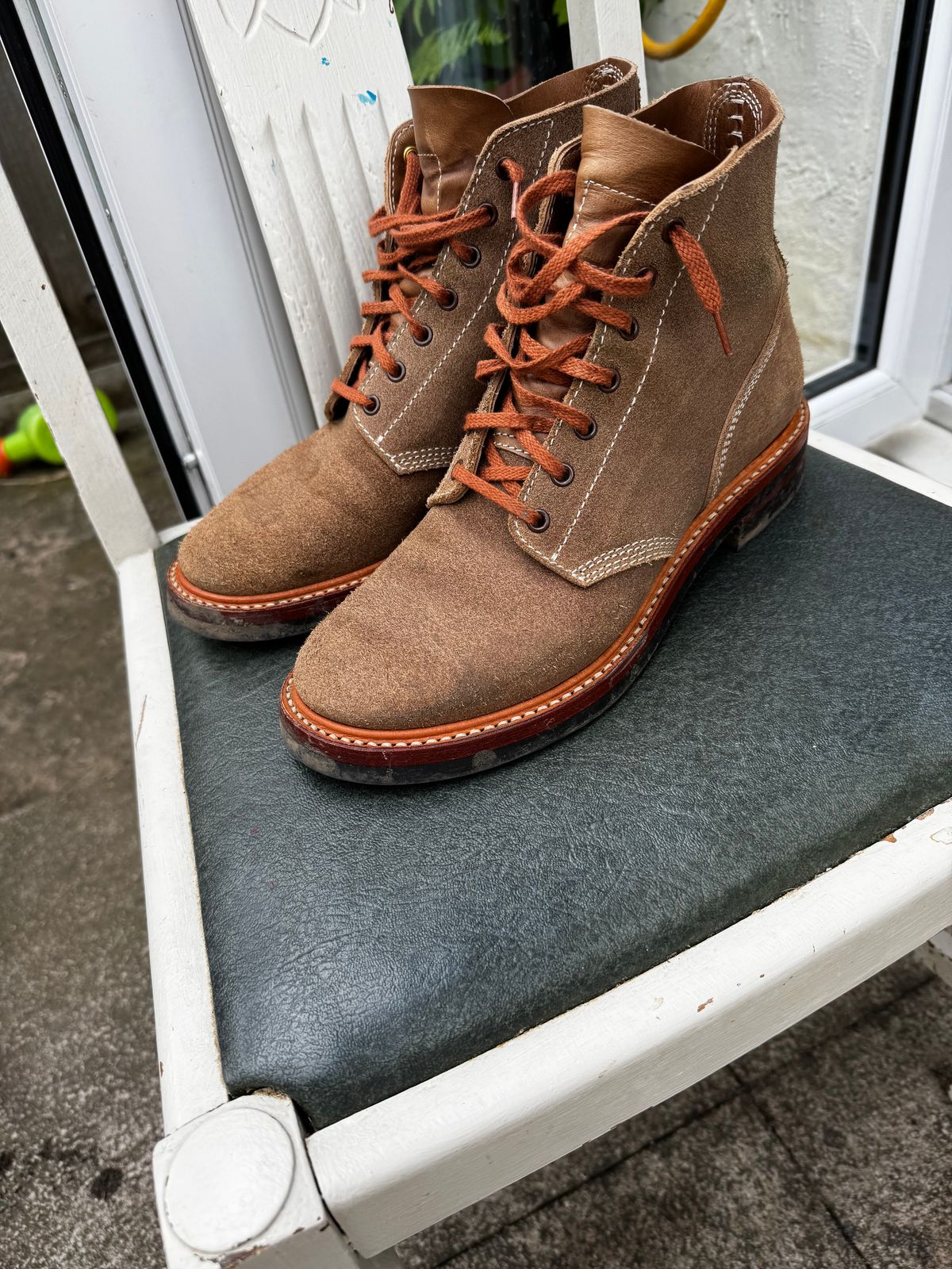 Photo by Alec_Leamas on June 1, 2025 of the John Lofgren M-43 Service Shoes in Horween Natural Chromexcel Roughout.
