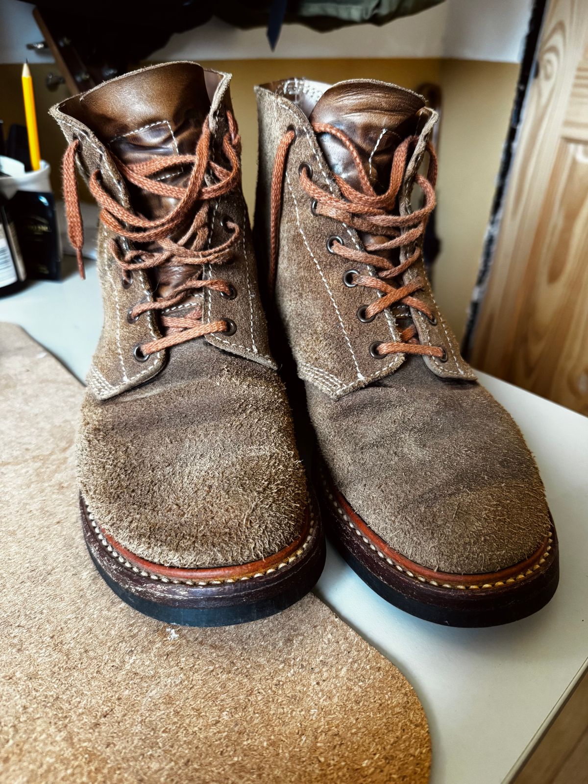 Photo by Alec_Leamas on October 23, 2025 of the John Lofgren M-43 Service Shoes in Horween Natural Chromexcel Roughout.