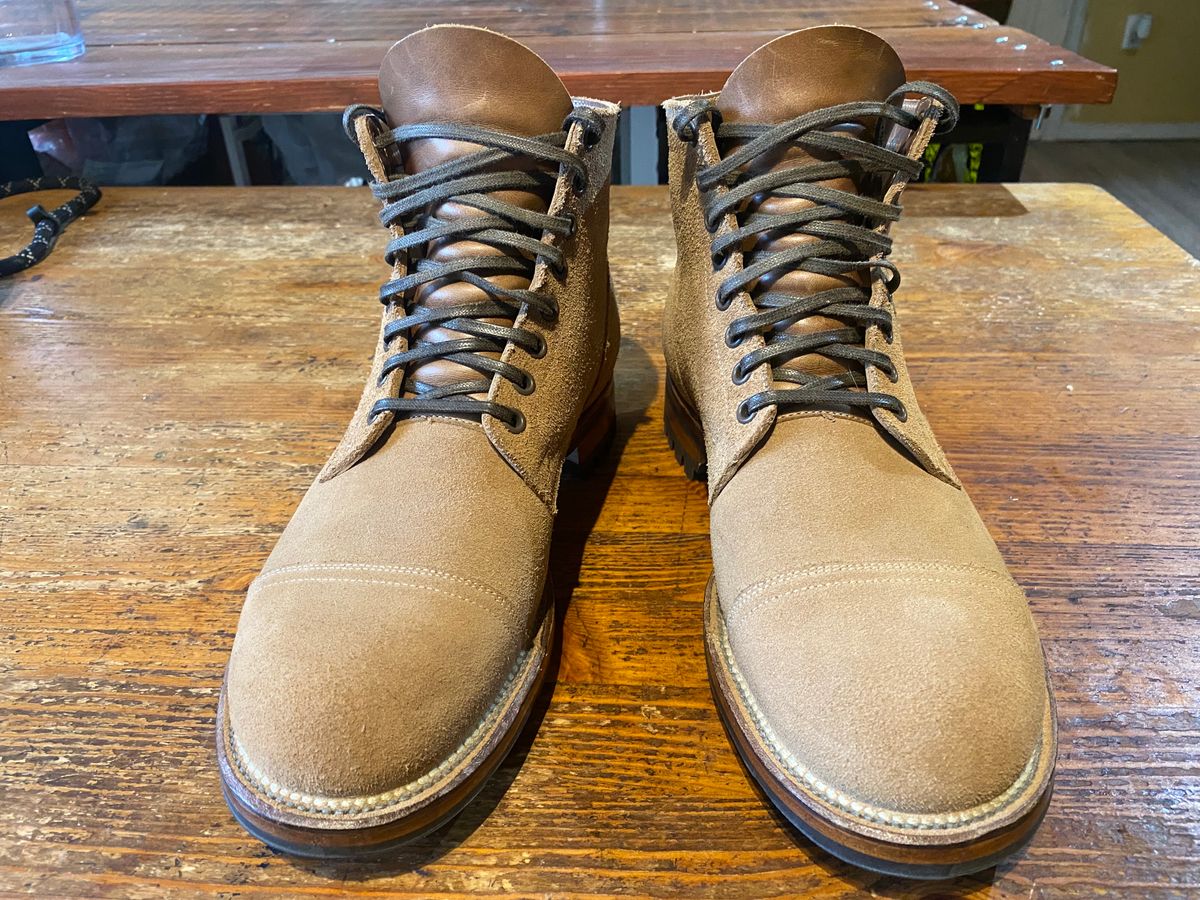 Photo by Denman_John on October 1, 2024 of the Viberg Service Boot PCT in Horween Marine Field Roughout.