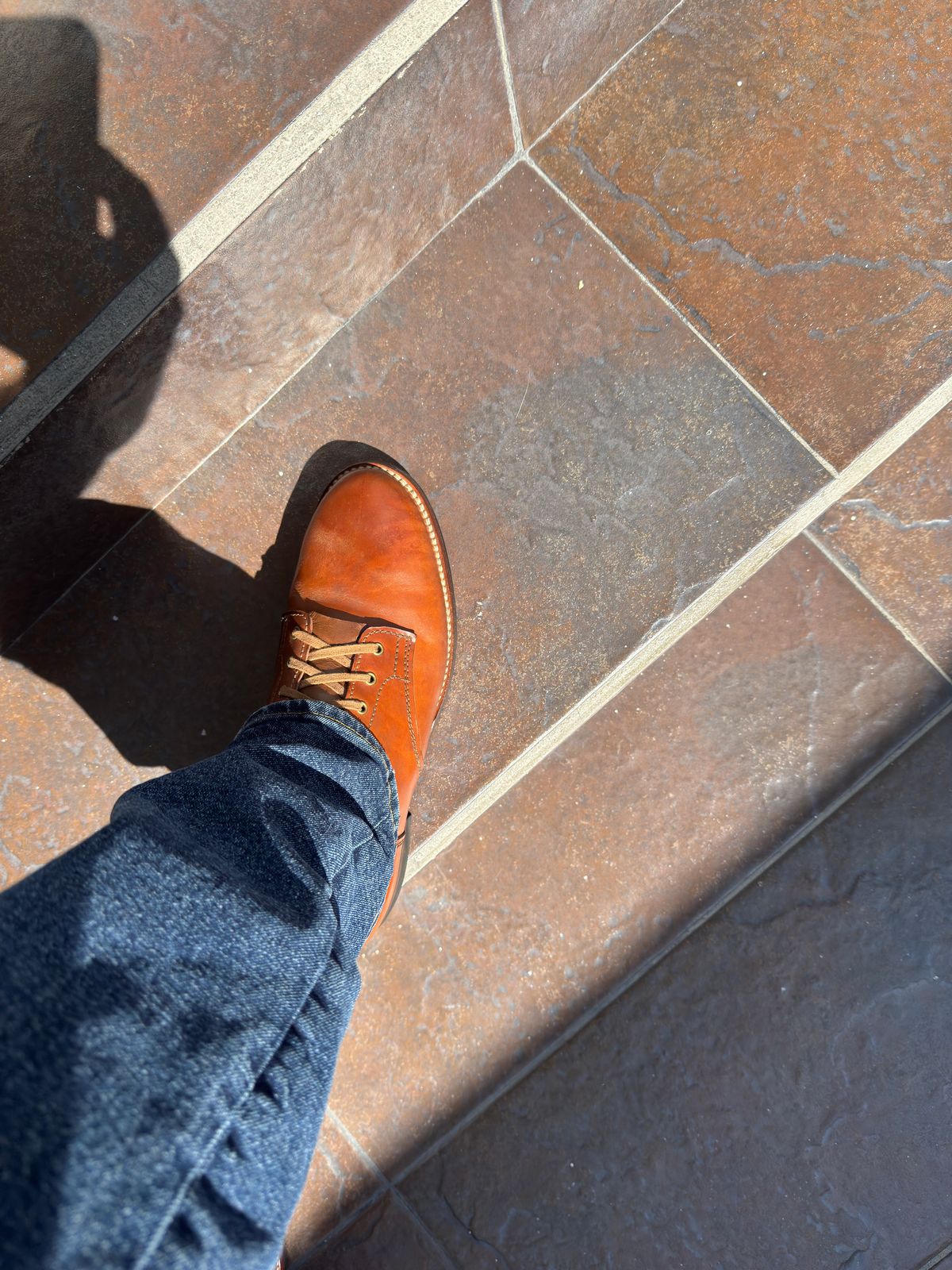 Photo by TTwitchell on December 3, 2025 of the Oldspeed MFG Service Boot 6” in Horween Russet Horsehide Strips.
