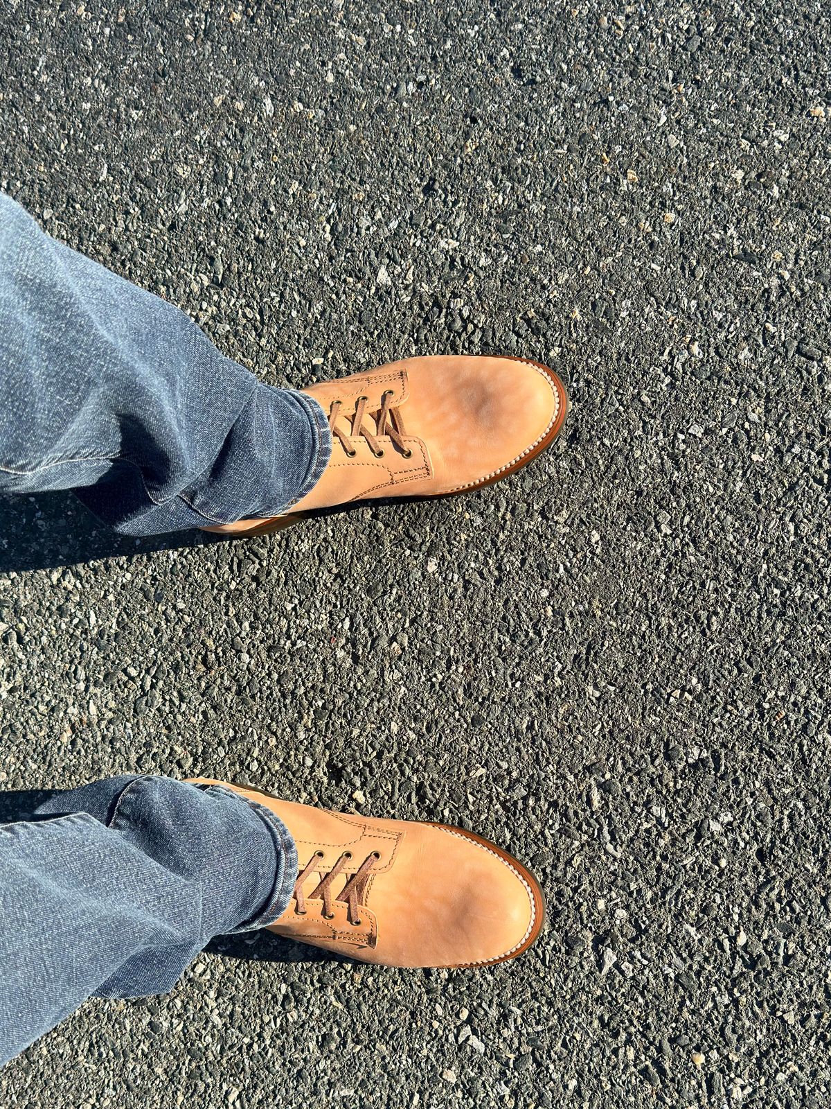 Photo by TTwitchell on October 1, 2025 of the Oldspeed Service Boot 6” in Horween Russet Horsehide Strips.