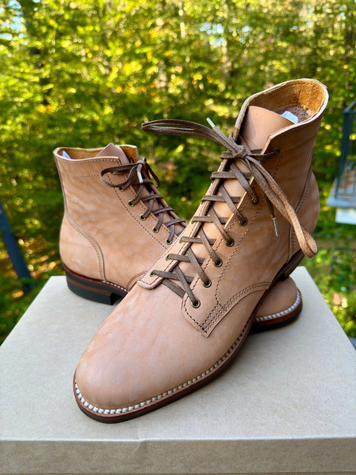 Photo by TTwitchell on October 1, 2025 of the Oldspeed Service Boot 6” in Horween Russet Horsehide Strips.