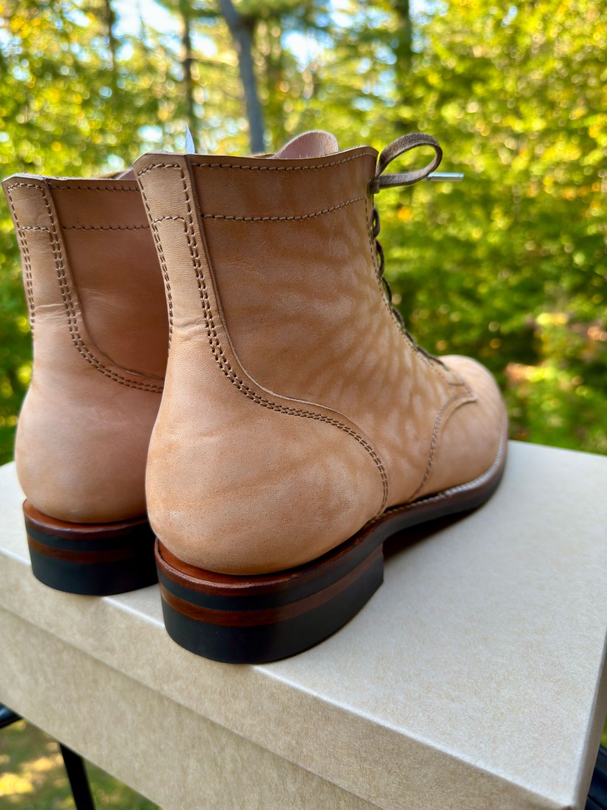 Photo by TTwitchell on October 1, 2025 of the Oldspeed Service Boot 6” in Horween Russet Horsehide Strips.