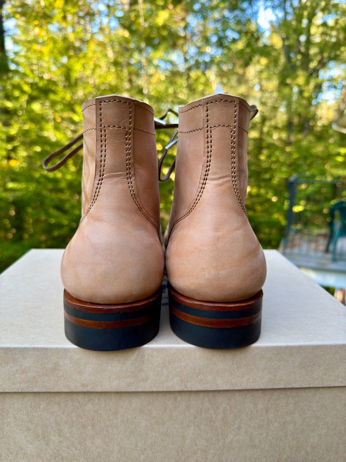 Photo by TTwitchell on October 1, 2025 of the Oldspeed Service Boot 6” in Horween Russet Horsehide Strips.