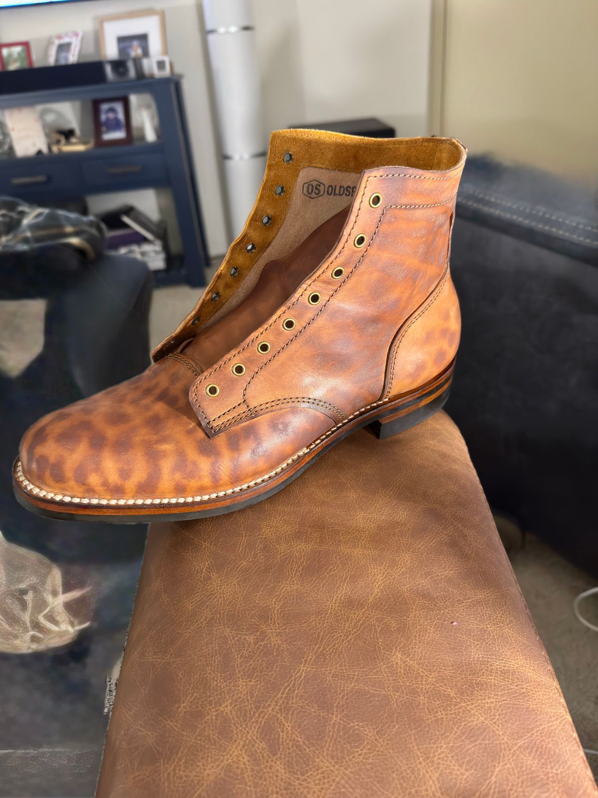 Photo by TTwitchell on October 3, 2025 of the Oldspeed Service Boot 6” in Horween Russet Horsehide Strips.