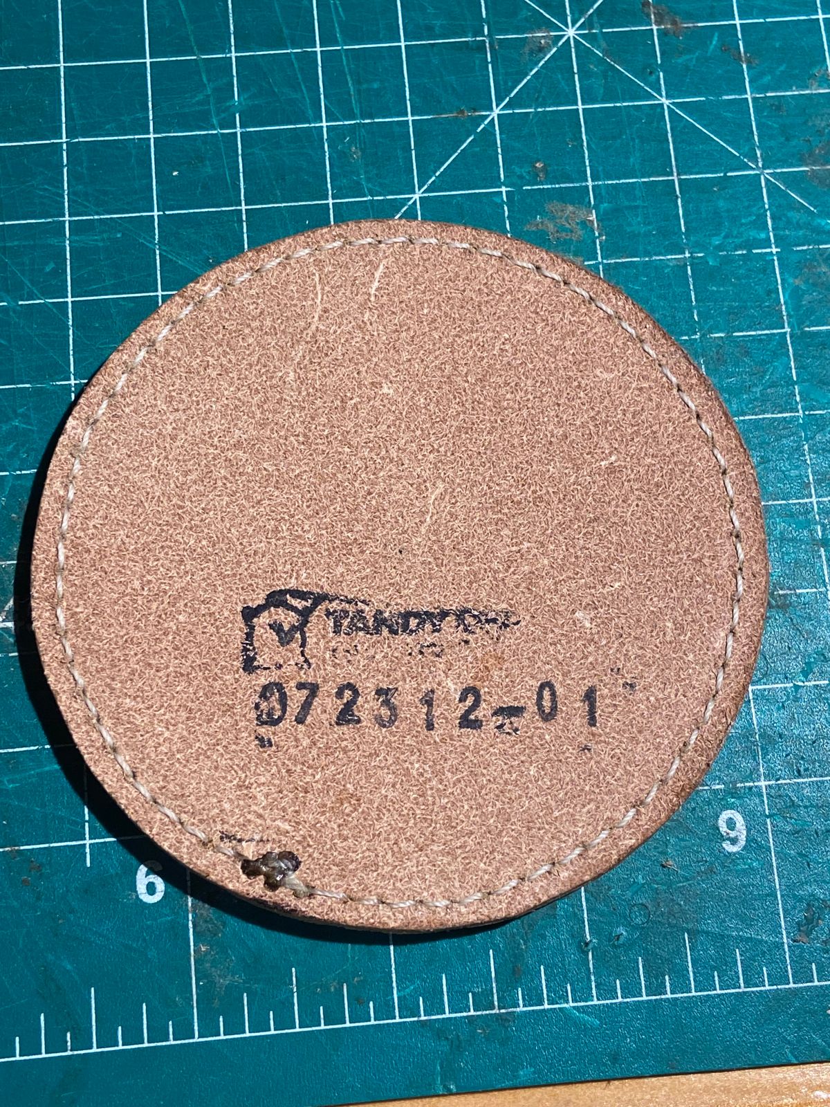 Photo by august_september on October 1, 2025 of the Self-Made Drink Coaster in tandy 3-4oz natural veg tan.