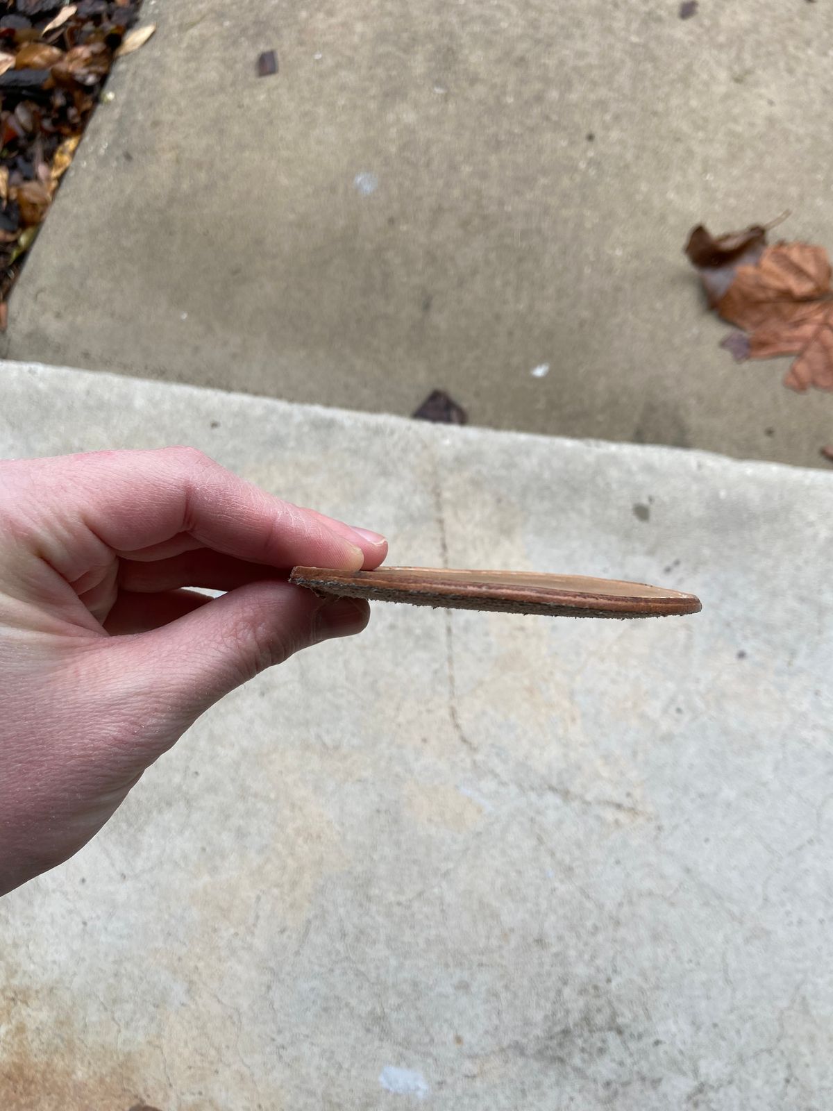 Photo by august_september on February 5, 2026 of the Self-Made Drink Coaster in tandy 3-4oz natural veg tan.