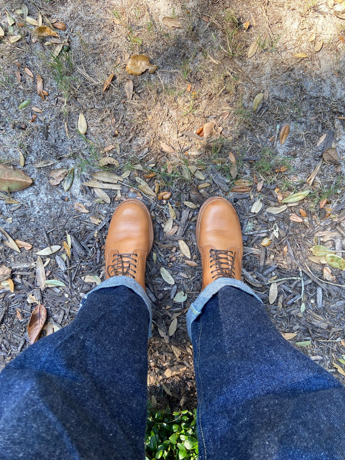 Photo by august_september on October 15, 2024 of the Viberg Service Boot in Raw Natural Wooly Chromexcel.