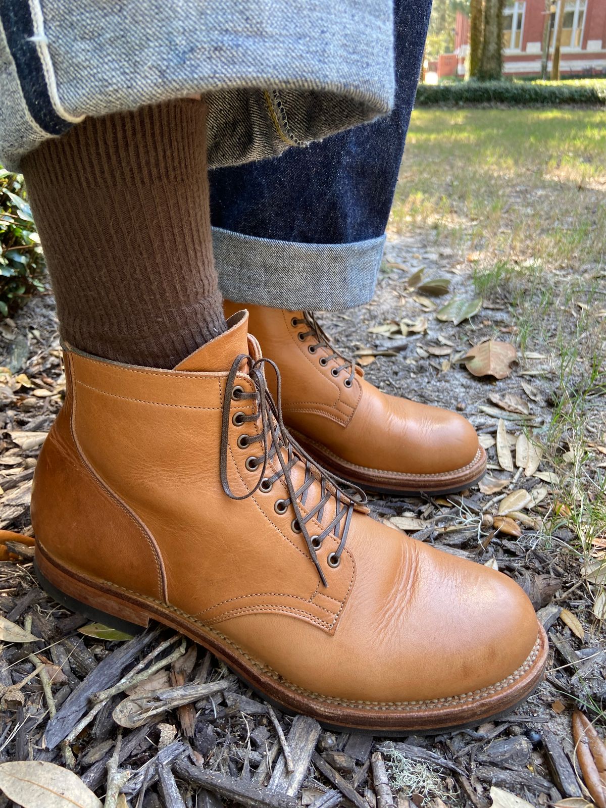 Photo by august_september on October 15, 2024 of the Viberg Service Boot in Raw Natural Wooly Chromexcel.