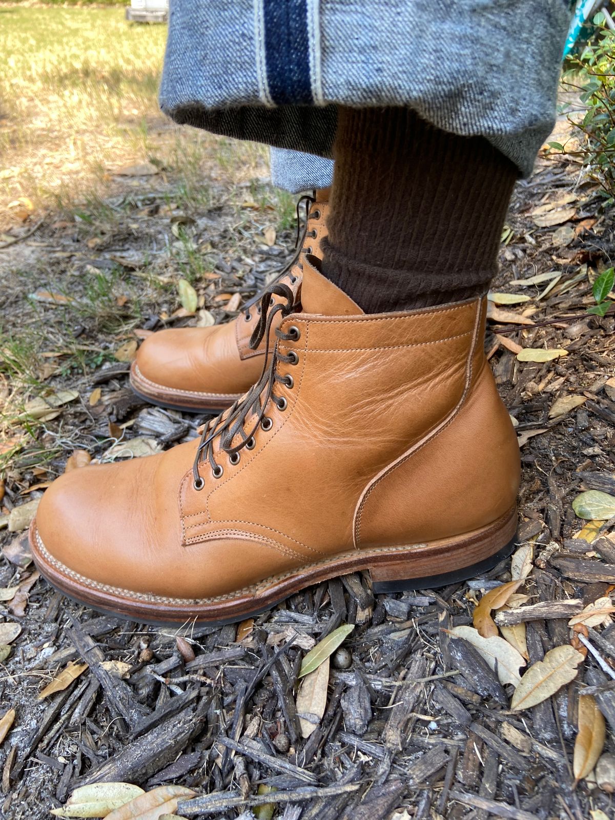 Photo by august_september on October 15, 2024 of the Viberg Service Boot in Raw Natural Wooly Chromexcel.