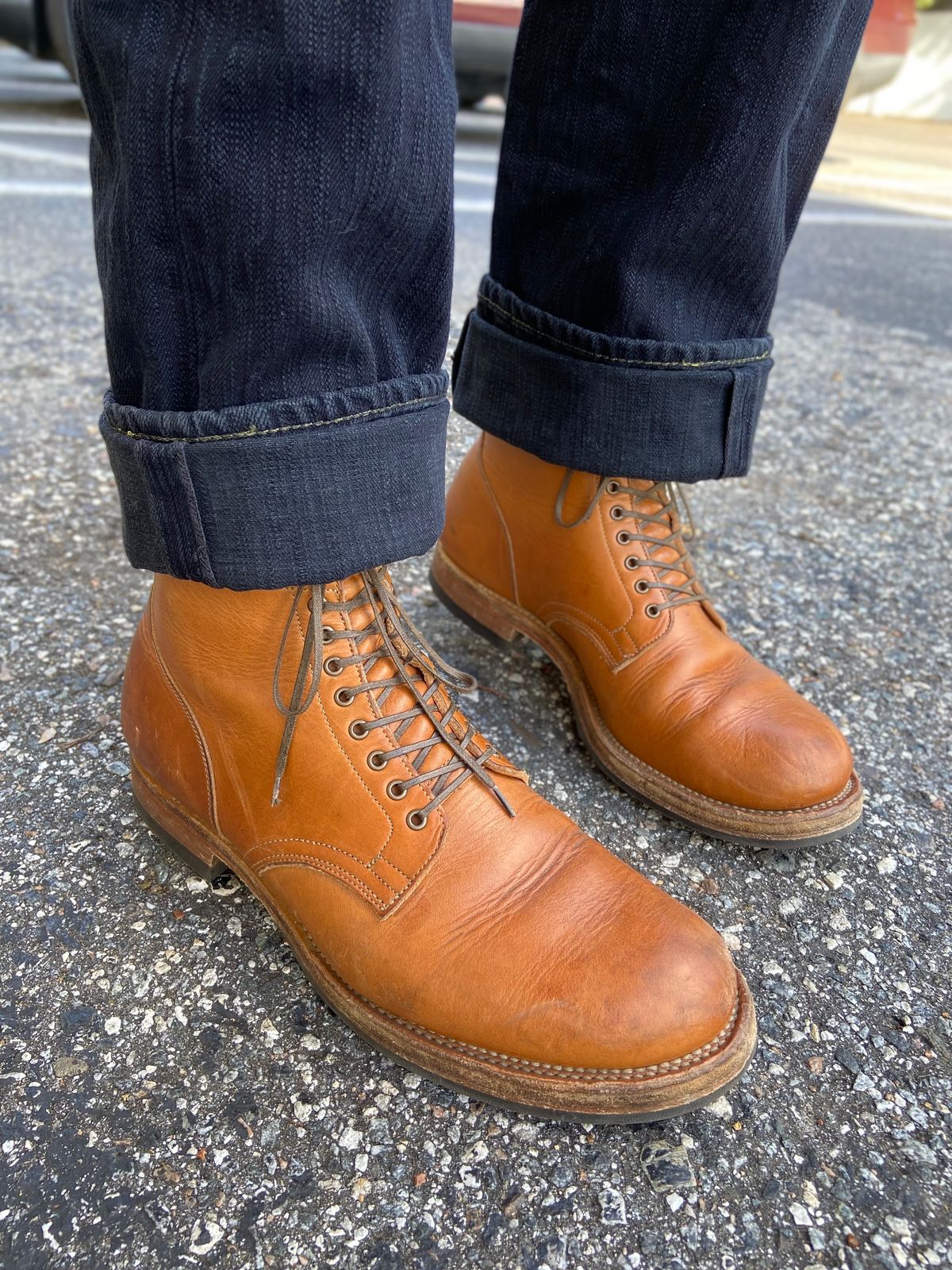 Photo by august_september on December 4, 2024 of the Viberg Service Boot in Raw Natural Wooly Chromexcel.