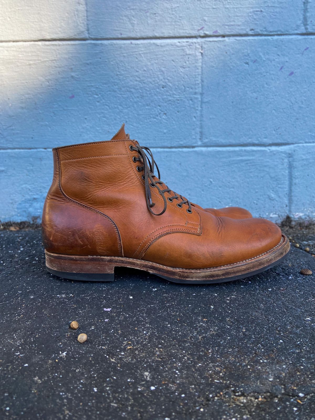 Photo by august_september on January 4, 2025 of the Viberg Service Boot in Raw Natural Wooly Chromexcel.