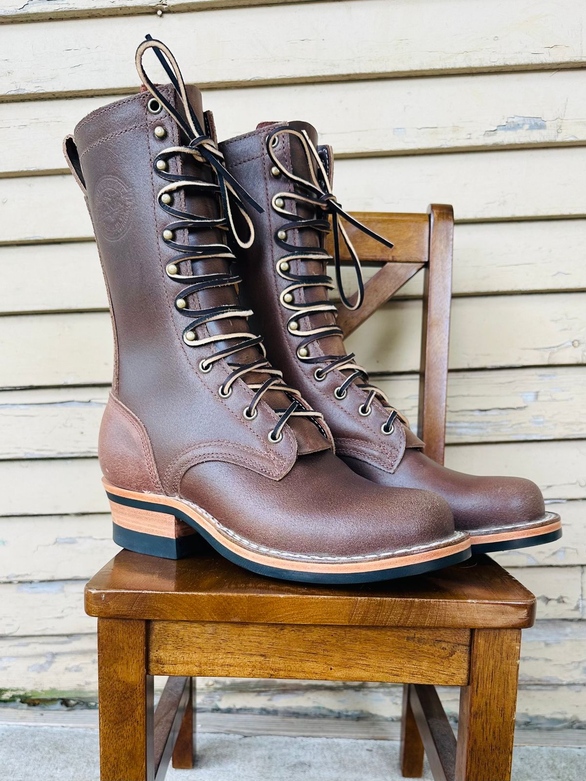Photo by RCWindham on August 24, 2024 of the Frank's Boots Type 2 Highlander in Horween Natural Waxed Flesh.