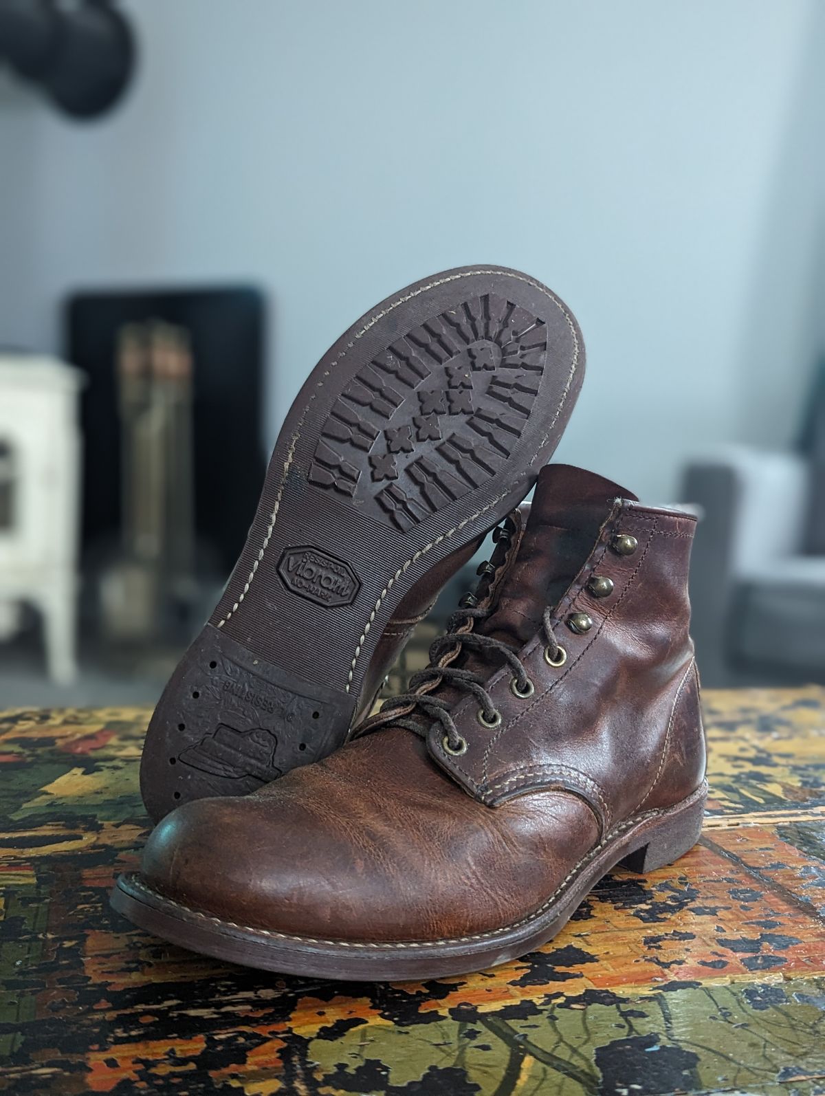 Photo by proof.in.whisky on June 8, 2024 of the Red Wing Blacksmith in S.B. Foot Copper Rough and Tough.