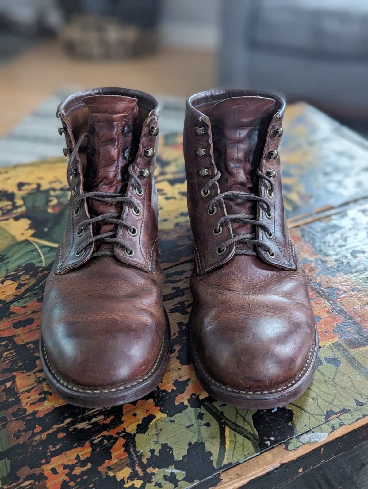 Photo by proof.in.whisky on June 8, 2024 of the Red Wing Blacksmith in S.B. Foot Copper Rough and Tough.