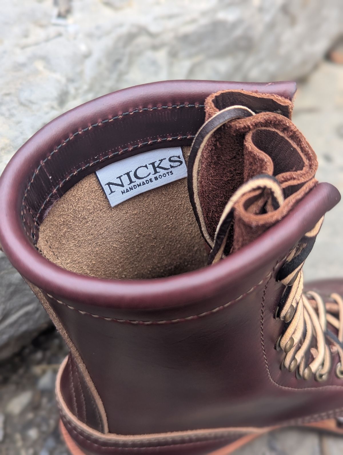 Photo by proof.in.whisky on September 27, 2025 of the Nicks MTO in Horween Color 8 Chromexcel.