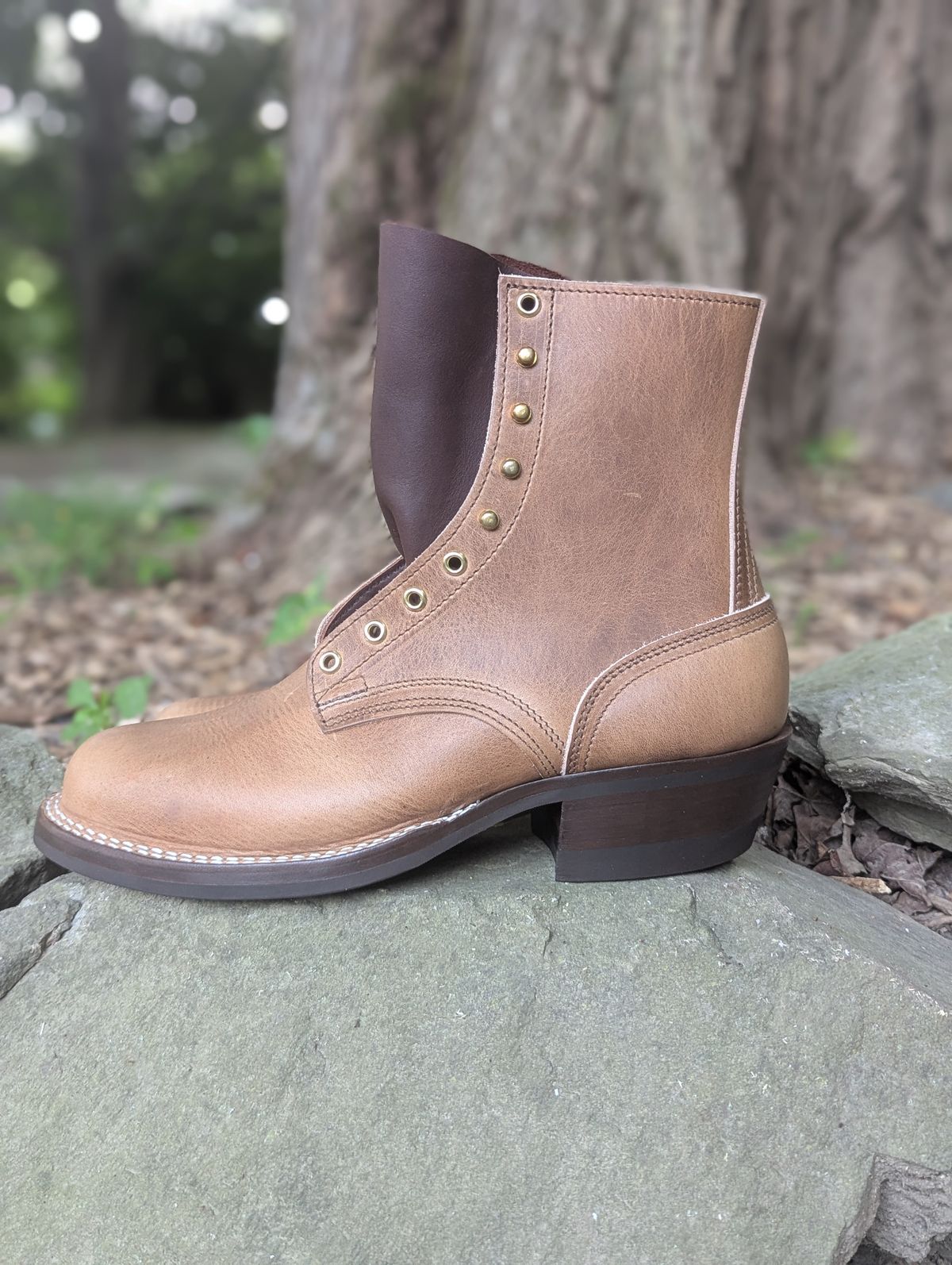 Photo by proof.in.whisky on August 15, 2025 of the Nicks MTO in Horween Natural Cypress.