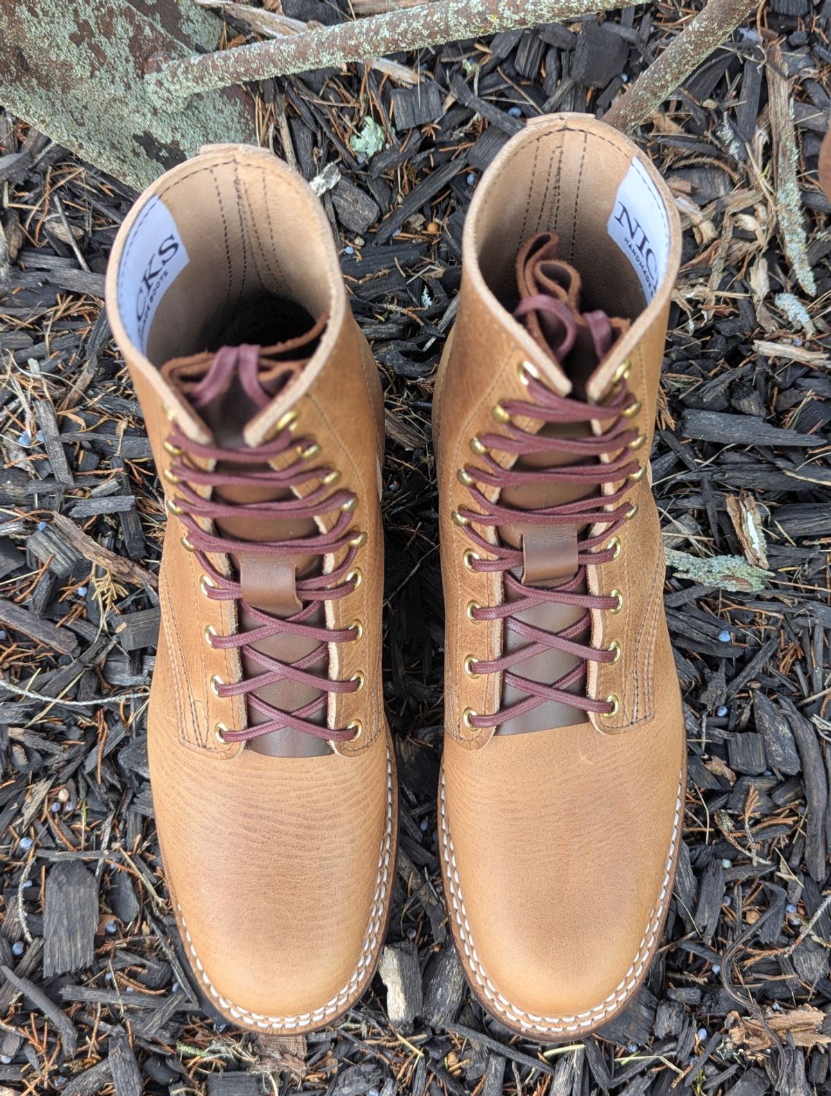 Photo by proof.in.whisky on October 1, 2025 of the Nicks MTO in Horween Natural Cypress.