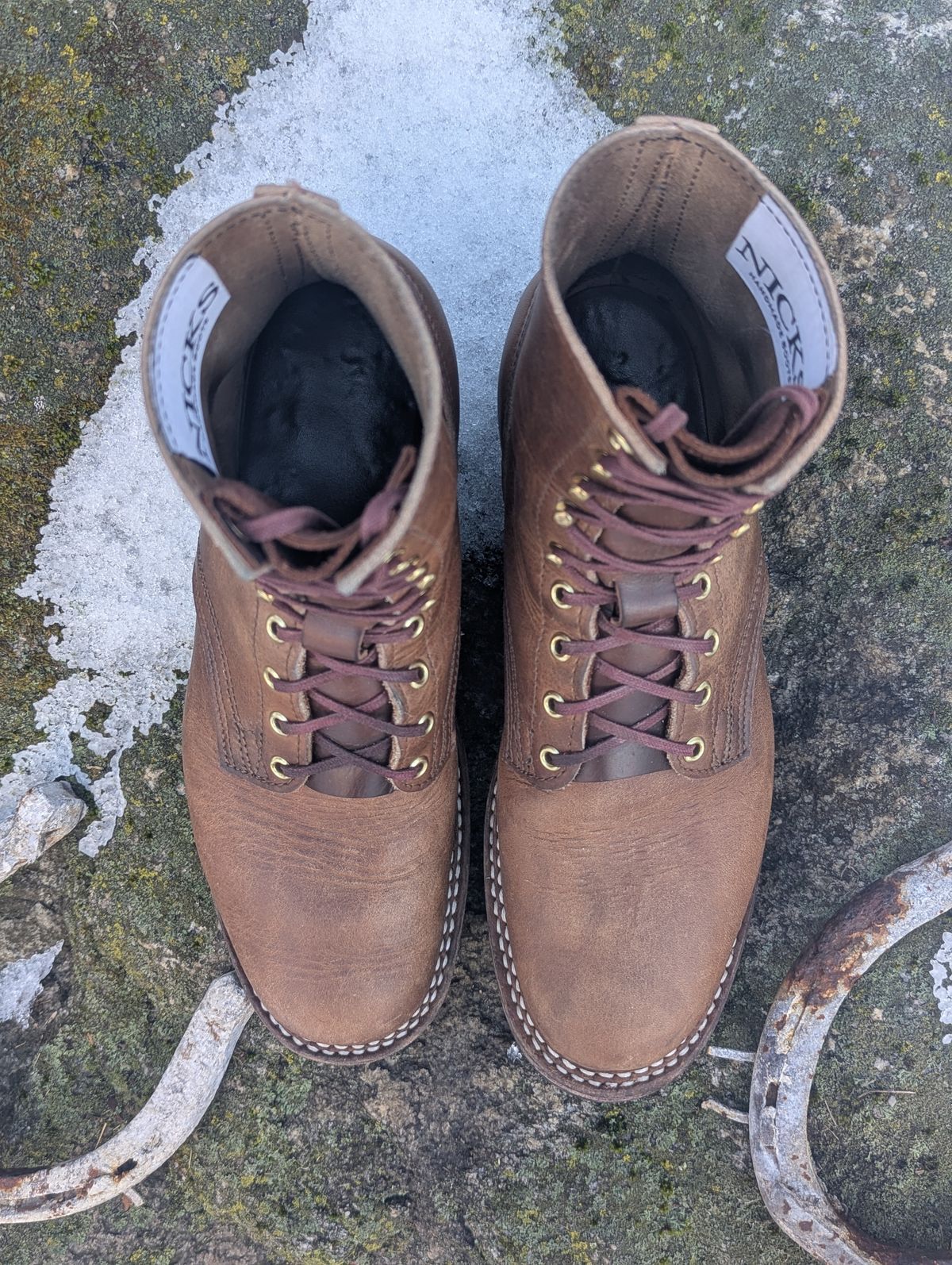 Photo by proof.in.whisky on December 4, 2025 of the Nicks MTO in Horween Natural Cypress.