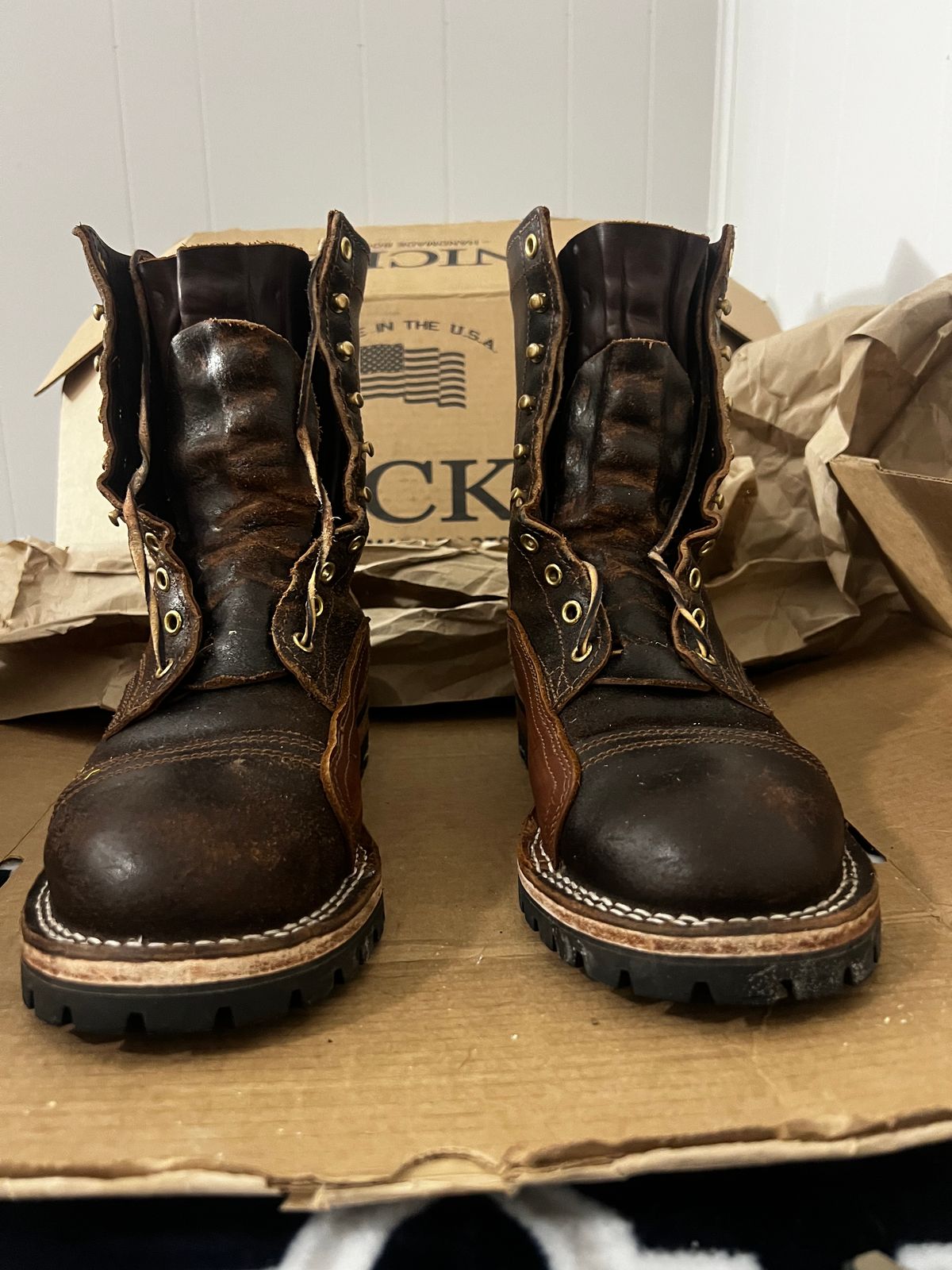 Photo by Eureka on December 4, 2025 of the Nicks x Rose Anvil ND1 in Horween Brown Waxed Flesh.
