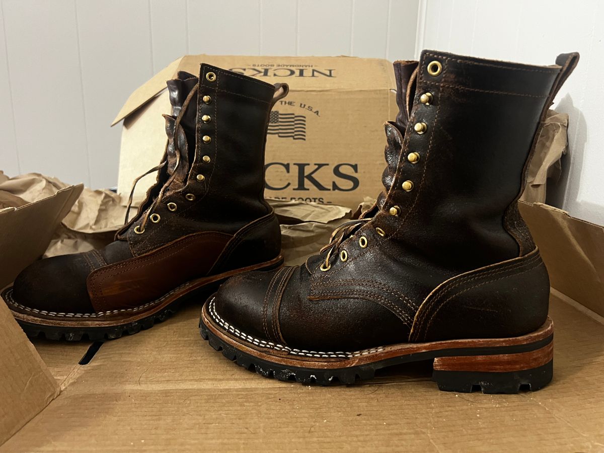 Photo by Eureka on December 4, 2025 of the Nicks x Rose Anvil ND1 in Horween Brown Waxed Flesh.