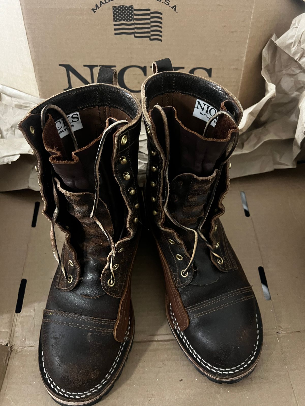 Photo by Eureka on December 4, 2025 of the Nicks x Rose Anvil ND1 in Horween Brown Waxed Flesh.