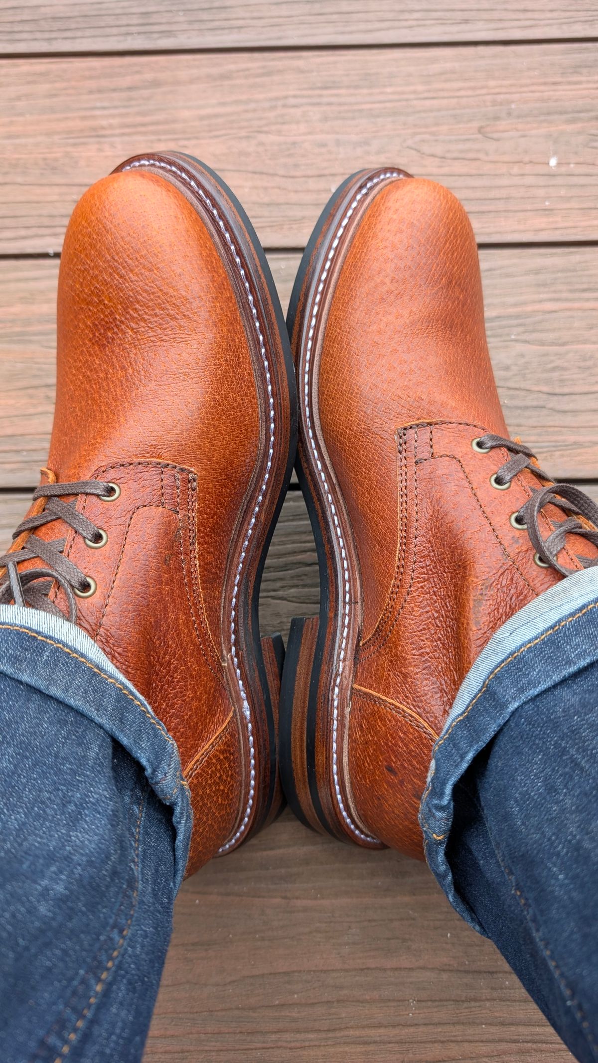 Photo by Yakkboot73 on March 17, 2025 of the Caswell Boot Company Caswell x Stridewise: "The Feral Swine" - Cognac Jabari Wild Boar in Gallun Cognac Jabari Wild Boar.