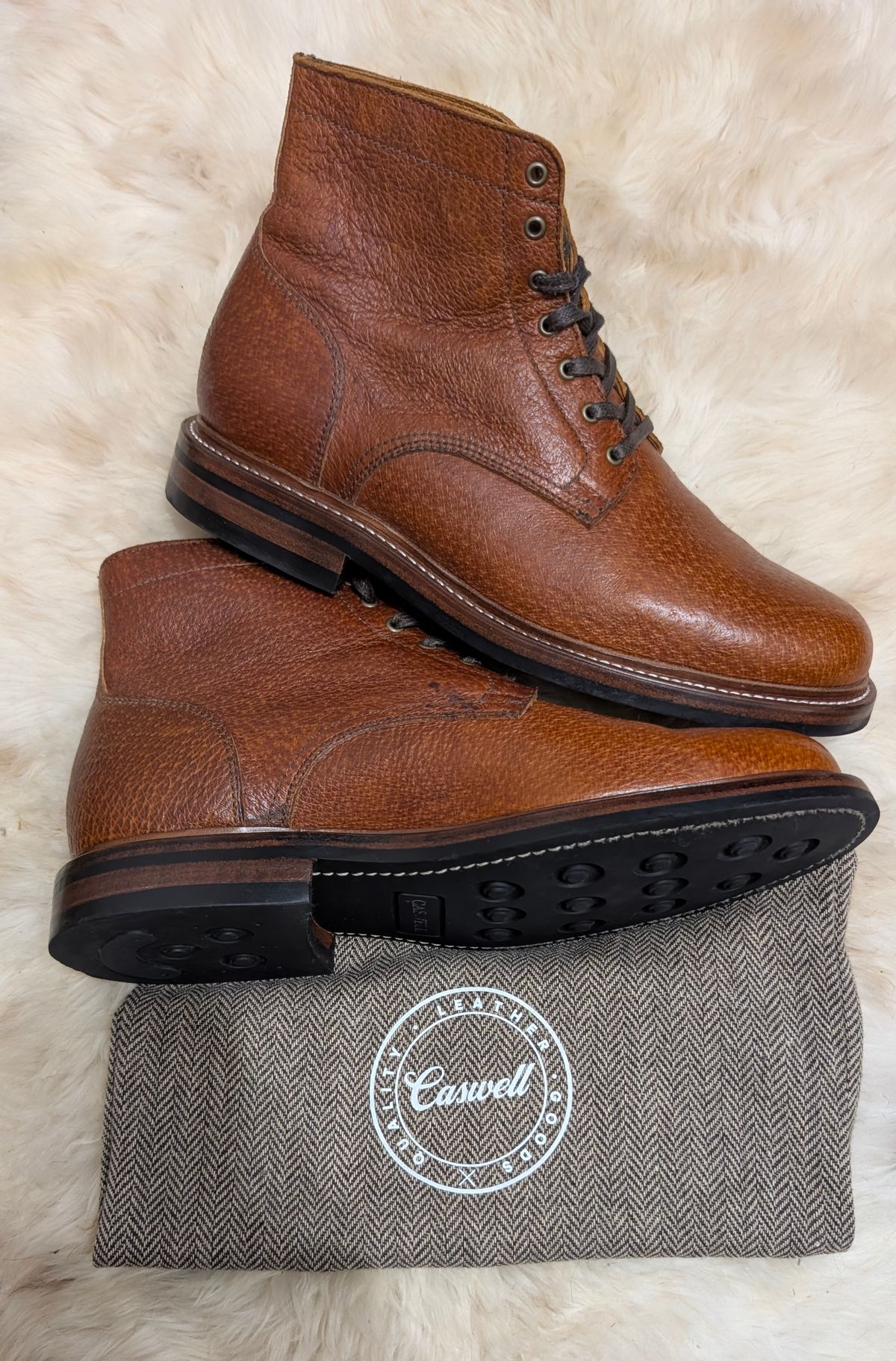 Photo by Yakkboot73 on November 10, 2025 of the Caswell Boot Company Caswell x Stridewise: "The Feral Swine" - Cognac Jabari Wild Boar in Gallun Cognac Jabari Wild Boar.