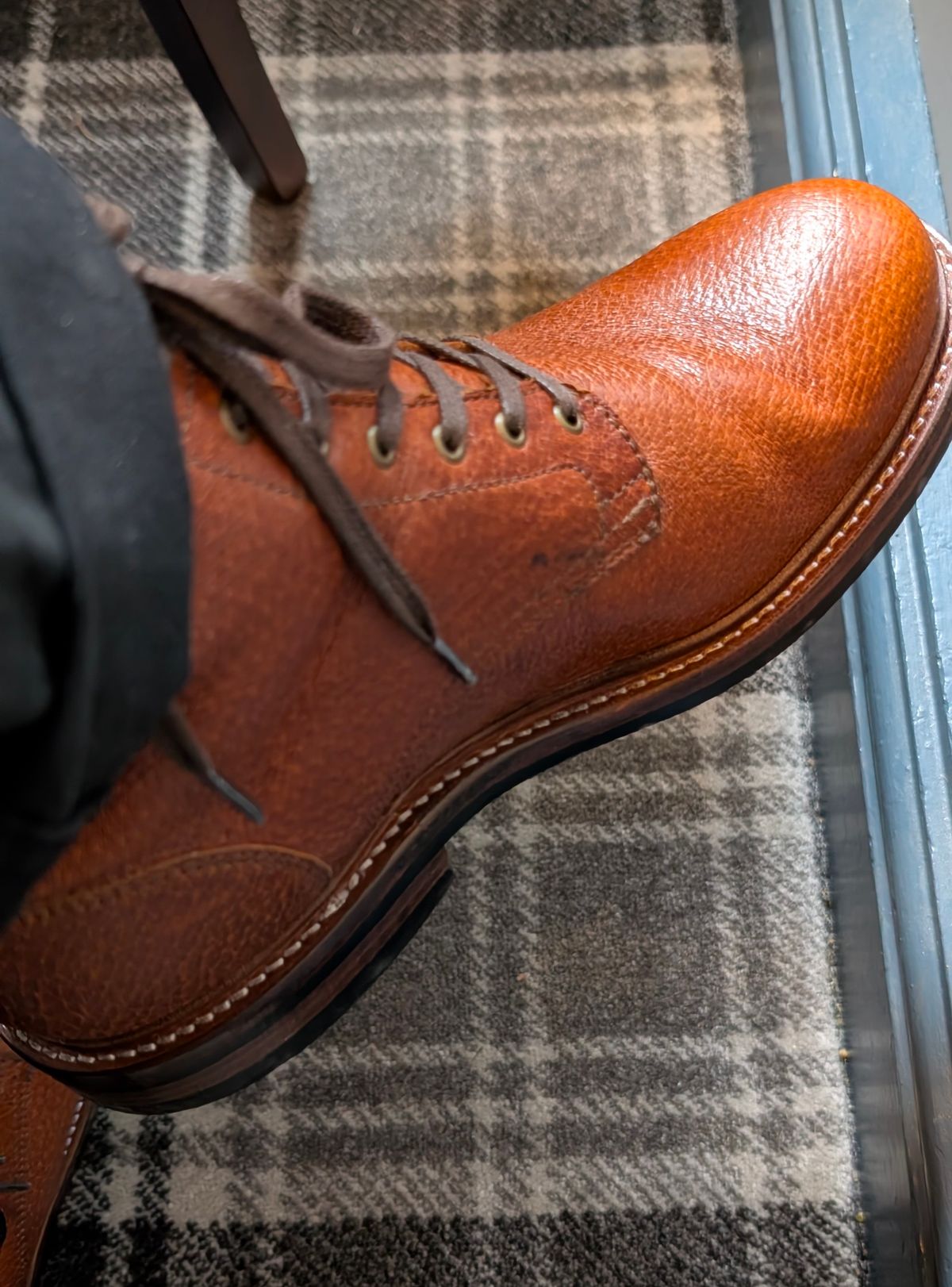 Photo by Yakkboot73 on December 6, 2025 of the Caswell Boot Company Caswell x Stridewise: "The Feral Swine" - Cognac Jabari Wild Boar in Gallun Cognac Jabari Wild Boar.