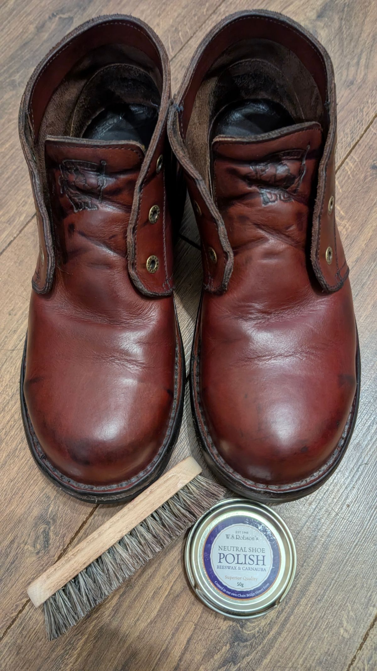 Photo by Yakkboot73 on June 20, 2025 of the Jim Green Custom Vellie Composite Toe Cap in Walnut Veg Tan.