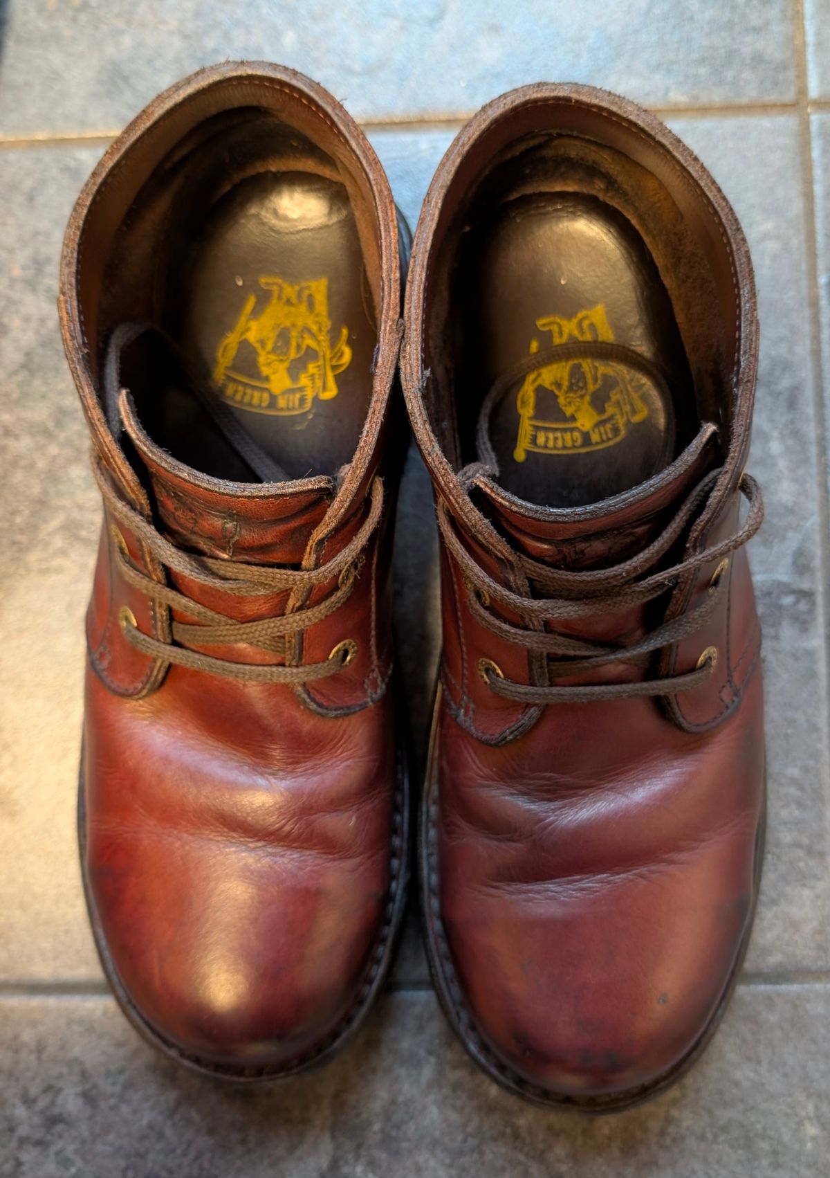 Photo by Yakkboot73 on October 26, 2025 of the Jim Green Custom Vellie Composite Toe Cap in Walnut Veg Tan.