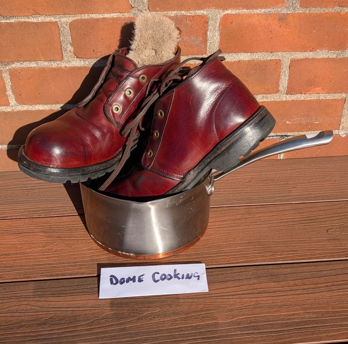 Photo by Yakkboot73 on November 2, 2025 of the Jim Green Custom Vellie Composite Toe Cap in Walnut Veg Tan.